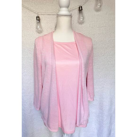 Time and Tru Pink Cardigan & Tank Top Set Women's Large - Picture 1 of 8